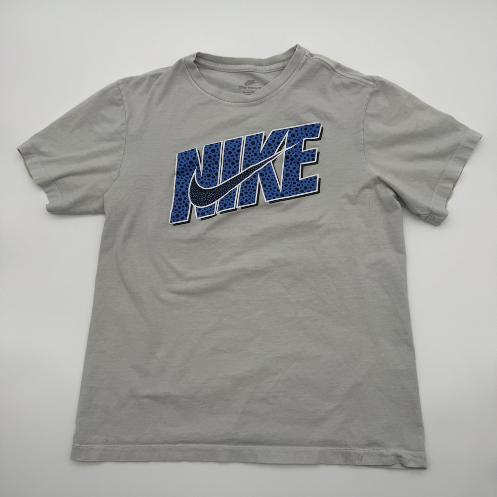 Nike‎ Mens Graphic Tee Grey Blue Print Swoosh Logo T-Shirt Size Small